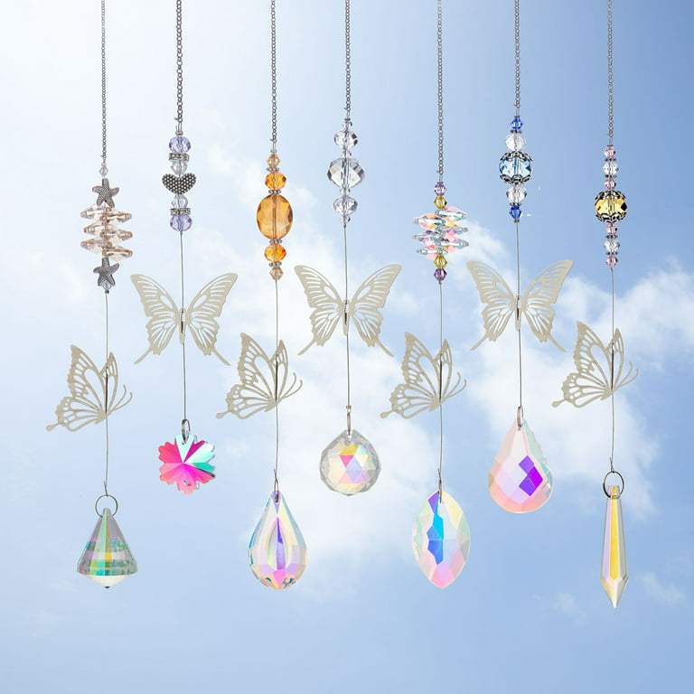 JTWEEN 7pcs Butterfly Crystals Suncatcher Beads Crystal Hanging