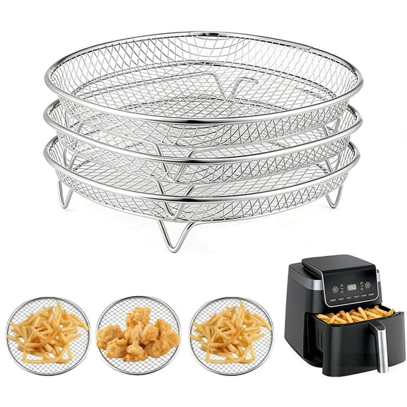 8-Inch Air Fryer Racks 3-Pack, Stainless Steel Stackable Baking Rack, Universal Accessories for 4.2QT-5.8QT Air Fryers & Oven, Food-Grade Kitchen Grill