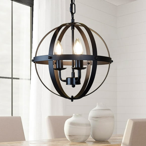 Depuley Industrial Pendant Lighting Fixture, 3 Lights Flush Mount Chandelier Hanging, E12 Base Matte Black