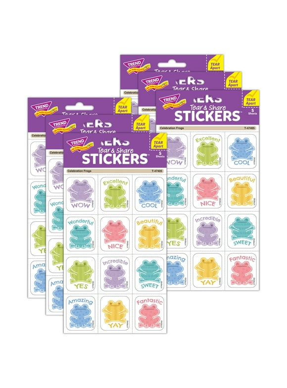 TREND Celebration Frogs Tear & Share Stickers, 60 Per Pack, 6 Packs