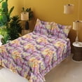 thumbnail image 2 of Ambesonne Iris Fitted & Flat Sheet with Shams 4 Pcs Set, Blooming Flowers Pattern Art, Queen, Pale Purple and Apricot, 2 of 5