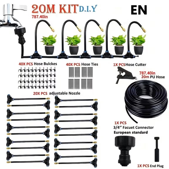 65ft Drip Irrigation System Kits,Bendable Automatic Garden Irrigation System,Adjustable Garden Watering System for Outdoor,Greenhouse,Lawn,Plant