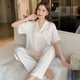 thumbnail image 2 of Pijamas de seda de hielo para mujer, pantalones de verano de manga corta, ropa de hogar de alta gama para primavera y otoño, 2 of 5
