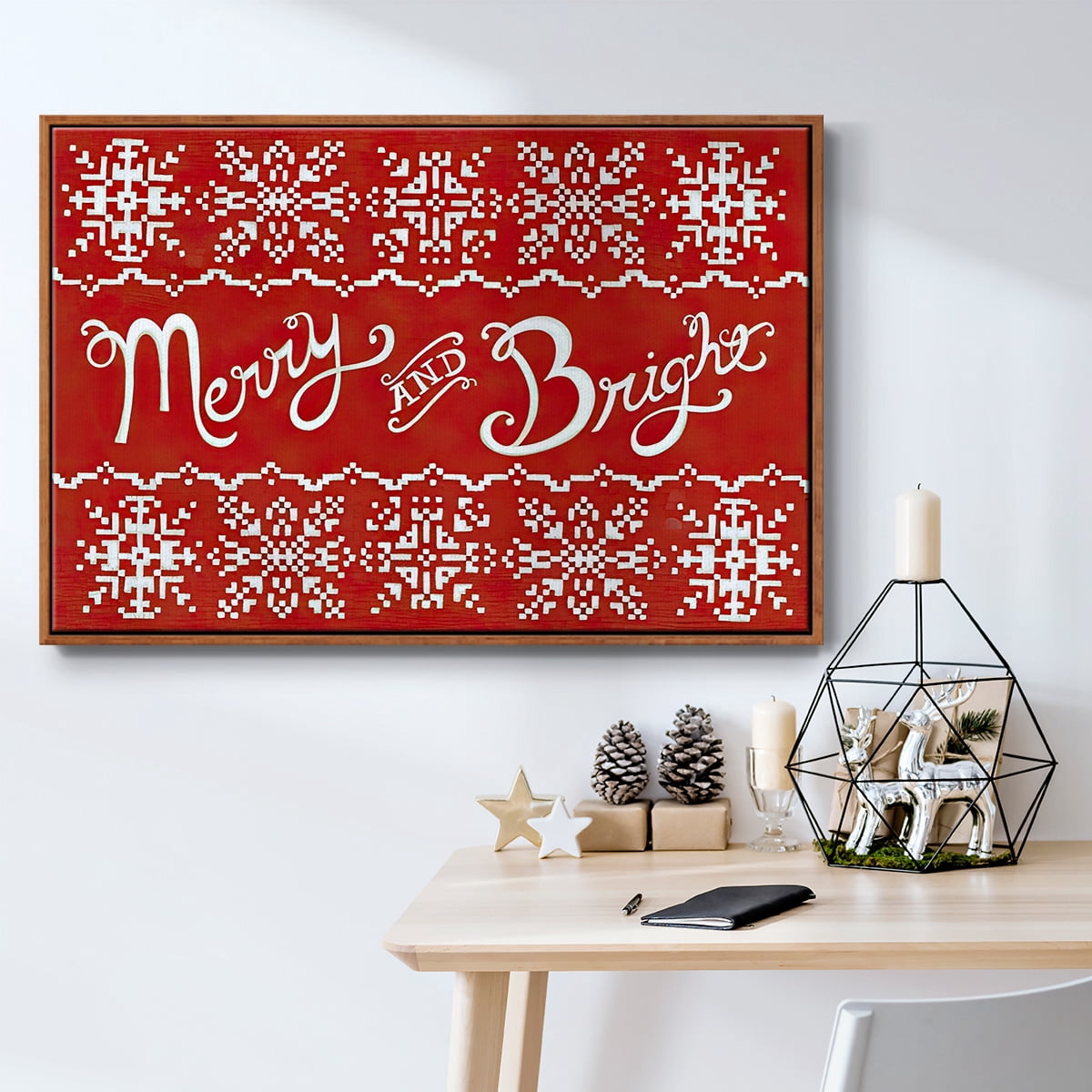 Fair Isle Snowflake I - Framed Gallery Wrapped Holiday Canvas - 17 x 25 - Rosewood Frame