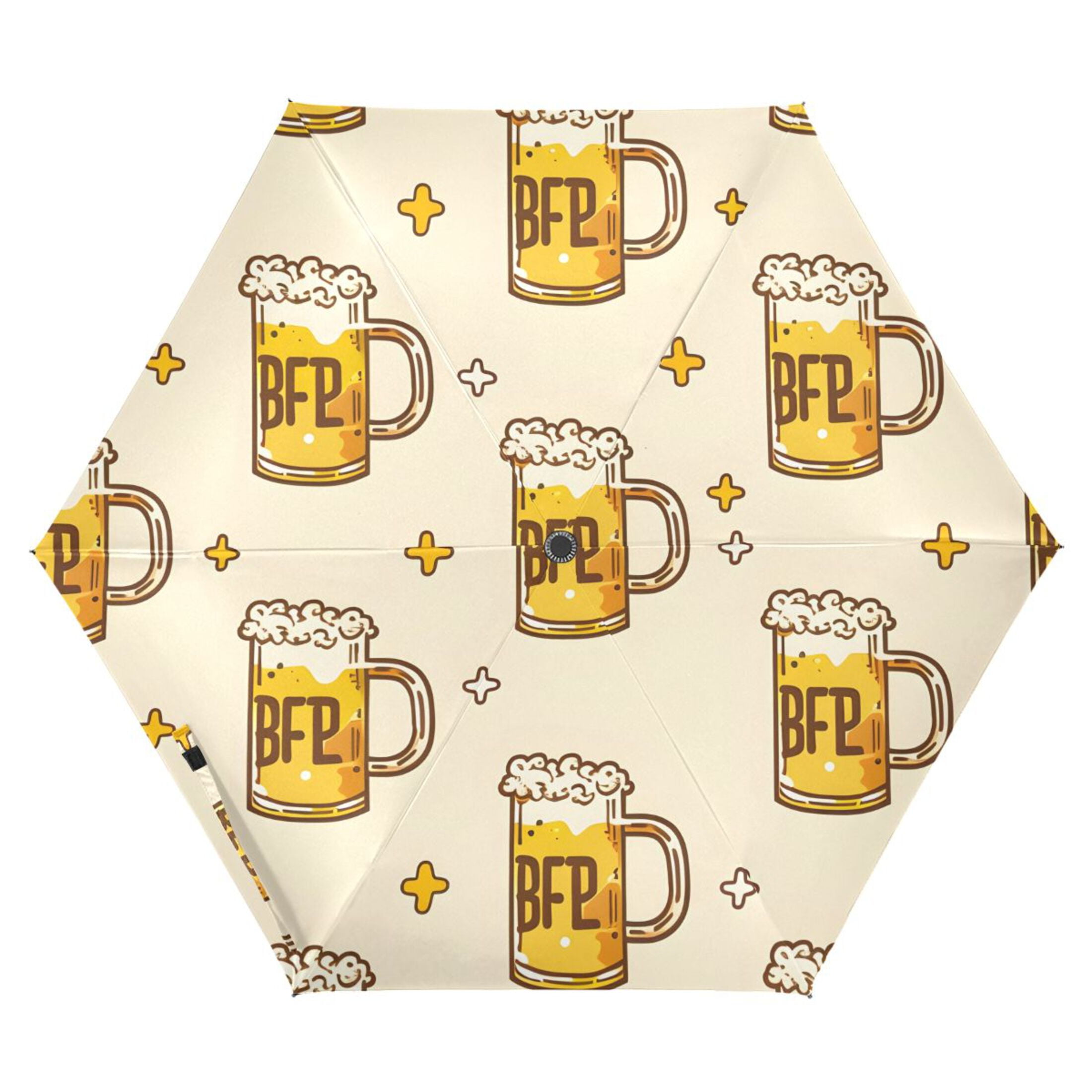 Cartoon Beers and Stars All Weather Umbrella Triple Folding Parasol 6 Ribs UV Protection Portable