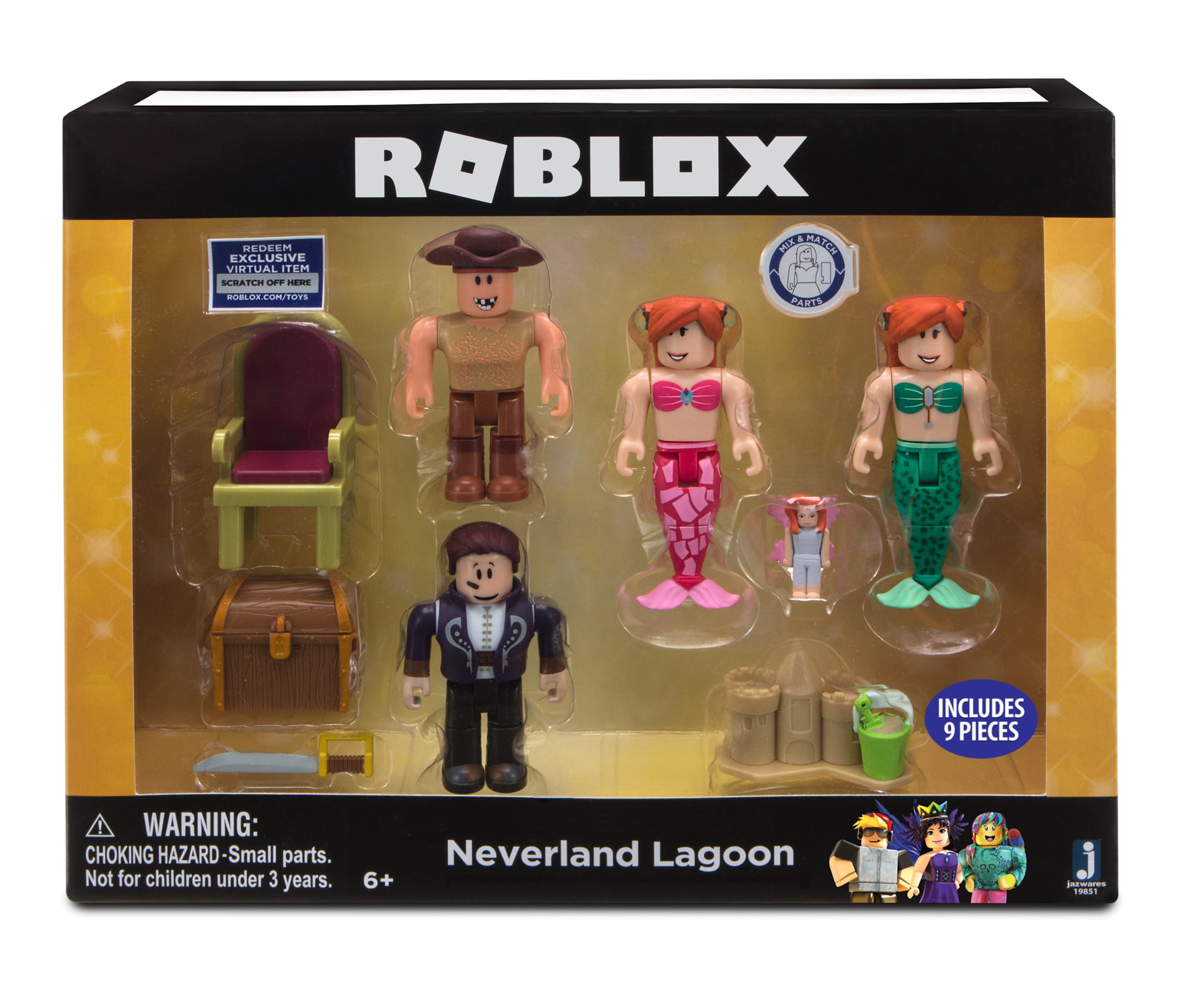 by The Sea Roblox Video Game Characters Buck-Eye Pirate Neverland Lagoon 4 Action Figures Mermaid Exclusive Virtual Code Accessories & Blue Celebrity Series 2 Blind Box Mini Figure Bundle RB Diamond