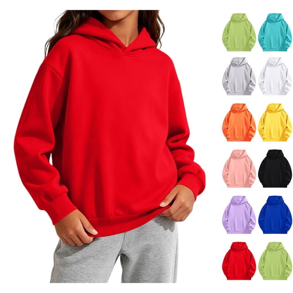 Kids Solid Color Pullover Hoodie Exquisite Tailored Loose Fit Dopamine Bright Color Sweatshirt Multi Shades All-Match Timeless Basic Top for Autumn Winter Children Daily Wear