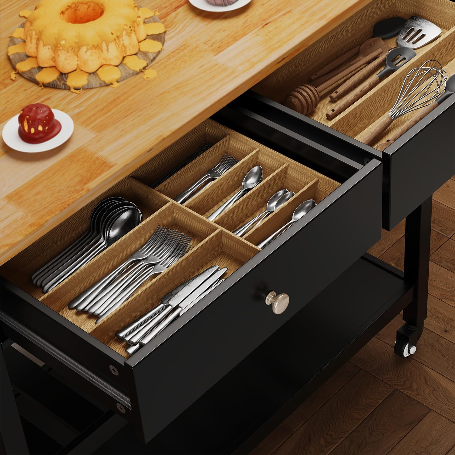 Kitchen Island Cart with Storage, Small Kitchen Island on Wheels, Black