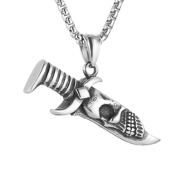 HZMAN Punk Dagger Skull Necklace for Men Stainless Steel Biker Rock Jewelry Gift