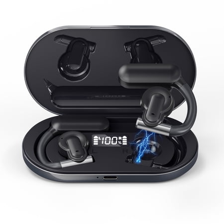 Open Ear Headphones, True Wireless Bluetooth Air Conduction Headphones with Built-in Microphone, Wireless Earbuds with Earhooks for Workout Sports Running Hiking