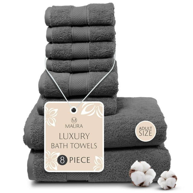 Juego de toallas de baño MAURA de lujo de algodón turco gris, 8 piezas