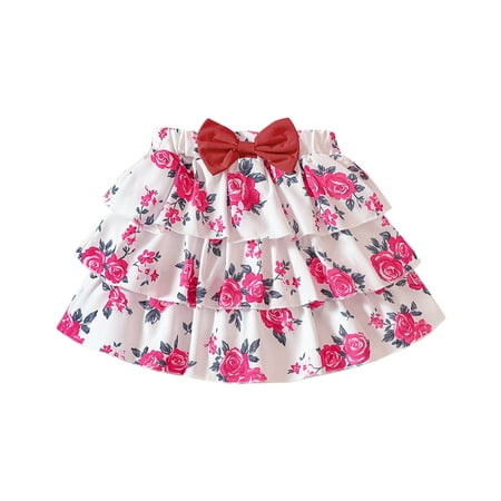 

TAIAOJING Toddler Baby Girls Tutu Dress Infant Short Bow Rose Print Layered Pink Half Casual Ball Princess Cute Sundress 5-6 Years