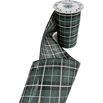 Hunter Green Christmas Tartan Ribbon - 6" x 10 Yards, Wired Edge, Black Green Gold Plaid, Wreath, Xmas Tree Topper Bows, Decor