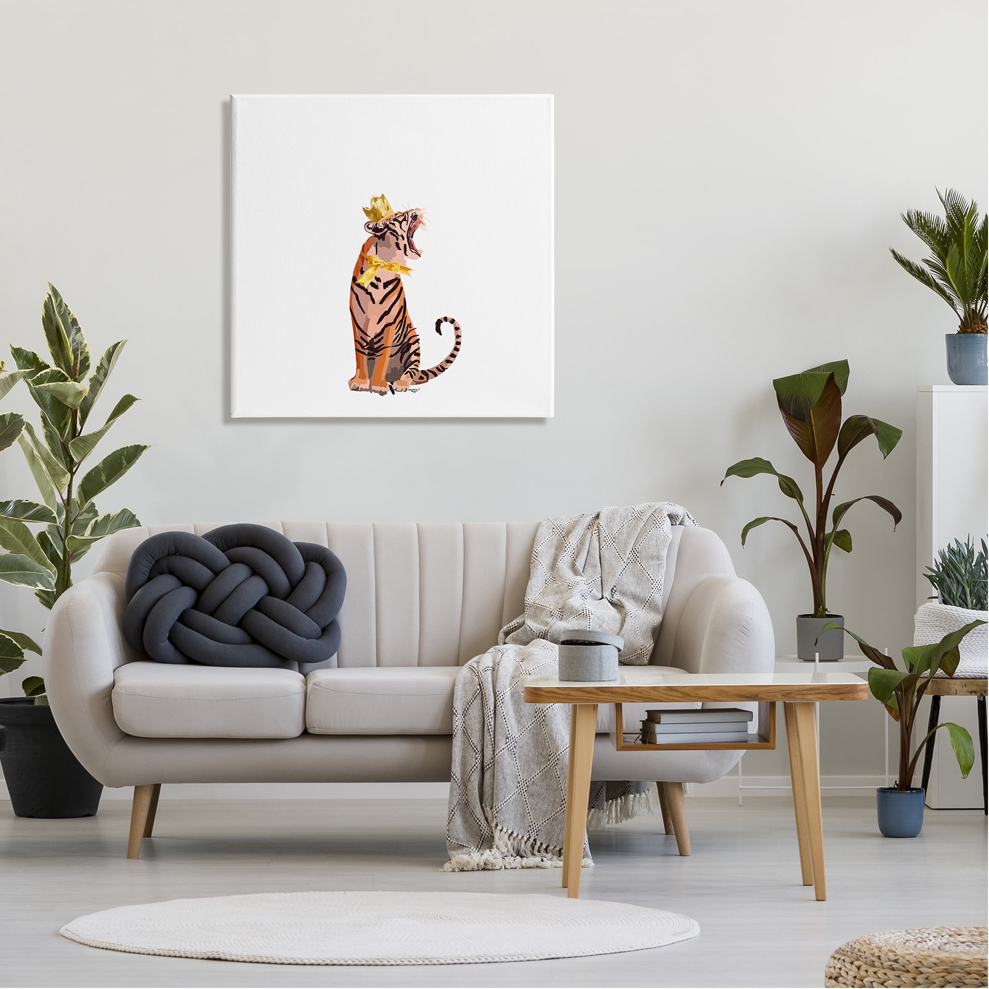 Stupell Industries Royal Tiger with Crown Animals & Insects Painting Gallery Wrapped Canvas Art Print Wall Art, 30 x 30