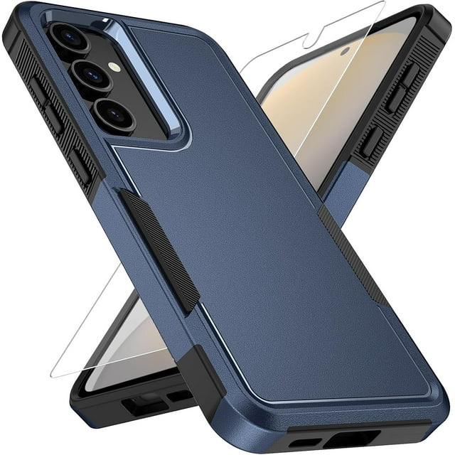 KOMI for Samsung Galaxy S25 Plus Case with HD Screen Protector, 10 FT Military Grade Drop Protection, Anti-Slip Phone Case, Blue