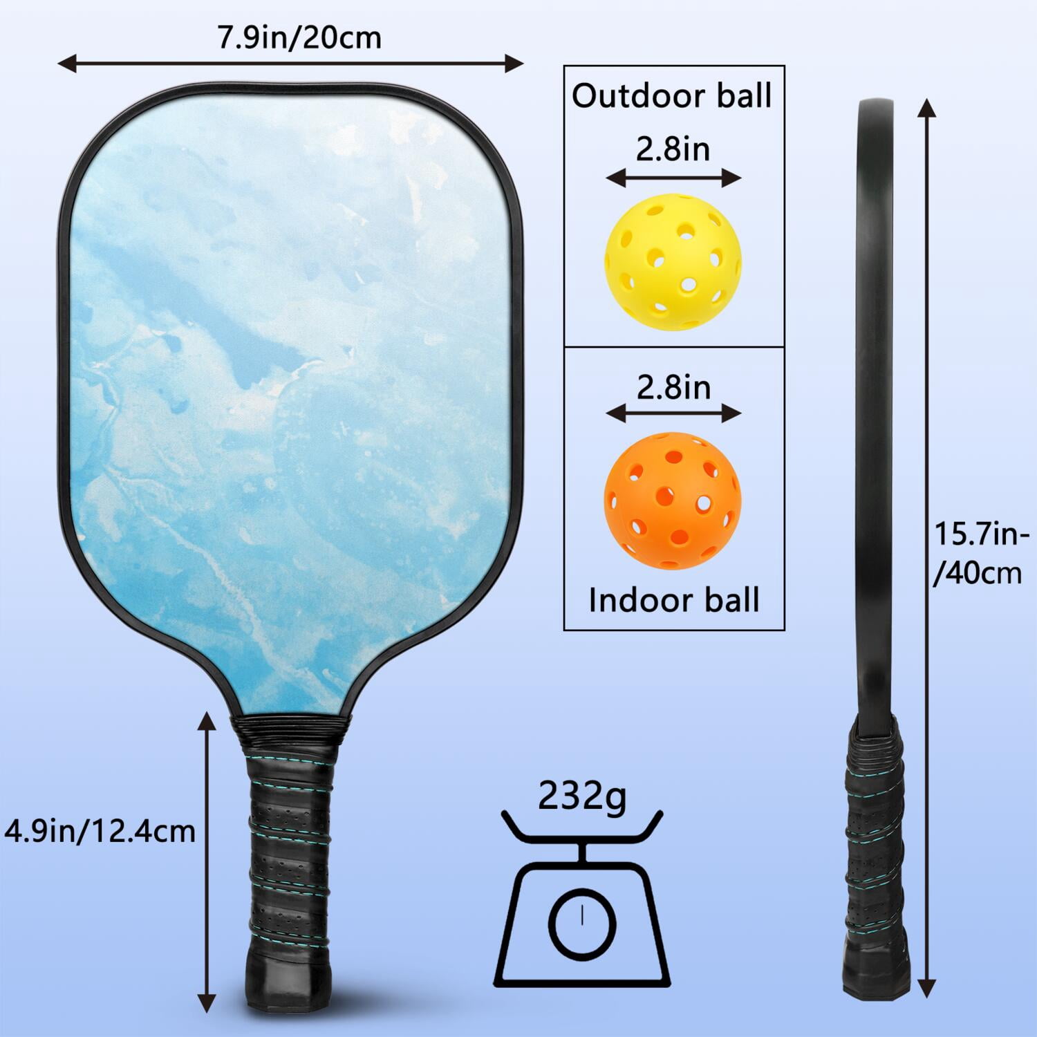 Pickleball Paddles Set Of 2, Fiberglass Surface, Ice Crystal Print, 4 Balls & Bag