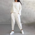 thumbnail image 2 of Uinagy Women's Solid Color Round Neck Thin Top and Pants Suit, 2 of 8