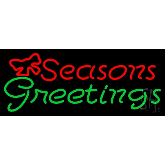 Seasons Greetings LED Neon Sign 10 x 24 - inches, Clear Edge Cut Acrylic Backing, with Dimmer - Bright and Premium built indoor LED Neon Sign for special occasion decor.