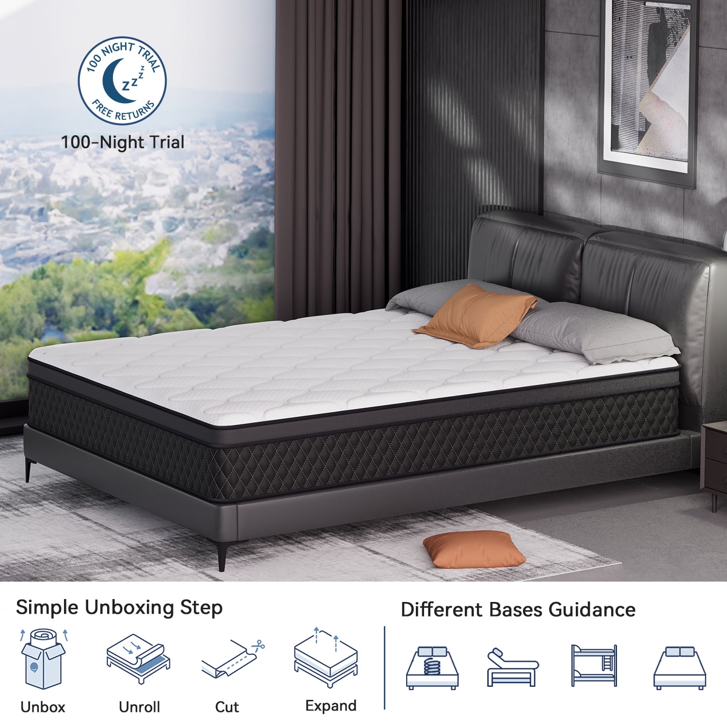 GIANNA Full Size Hybrid Spring Mattress, 12 Inch Medium Firm Mattress with Pocket Coils and Memory Foam, Pressure Relief and Motion Isolation, Breathable and CertiPUR-US Certified