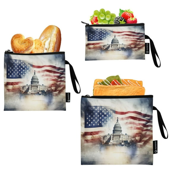 Dailycode Reusable Ziploc Bags Leakproof Sandwich Snack Freezer Bags White House and American Flag 3 pack