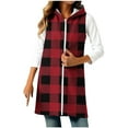 thumbnail image 3 of Pounoo Gift Womens Plaid Colorblock Vest Plus Size Striped Zip UP Sleeveless Long Cardigan Hooded Coat Open Front Tops, 3 of 6
