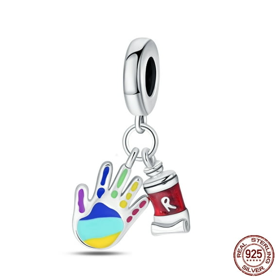 925 Sterling Silver Artist Palette Charm with Brushes & Sunflower - Fits Bracelets - DIY Jewelry Gift