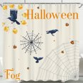 thumbnail image 1 of Halloween Themed Shower Curtain with Crows, Spiderweb & Pumpkins - Festive Bathroom Decor, 1 of 4
