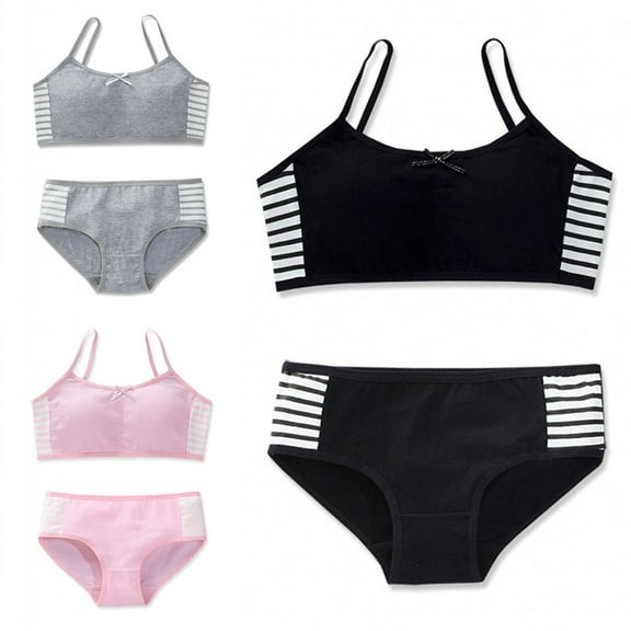 Uccdo Girls Matching Training Bra Panties Set Seamless Sports Bralette Underwear Set, 3 Pack