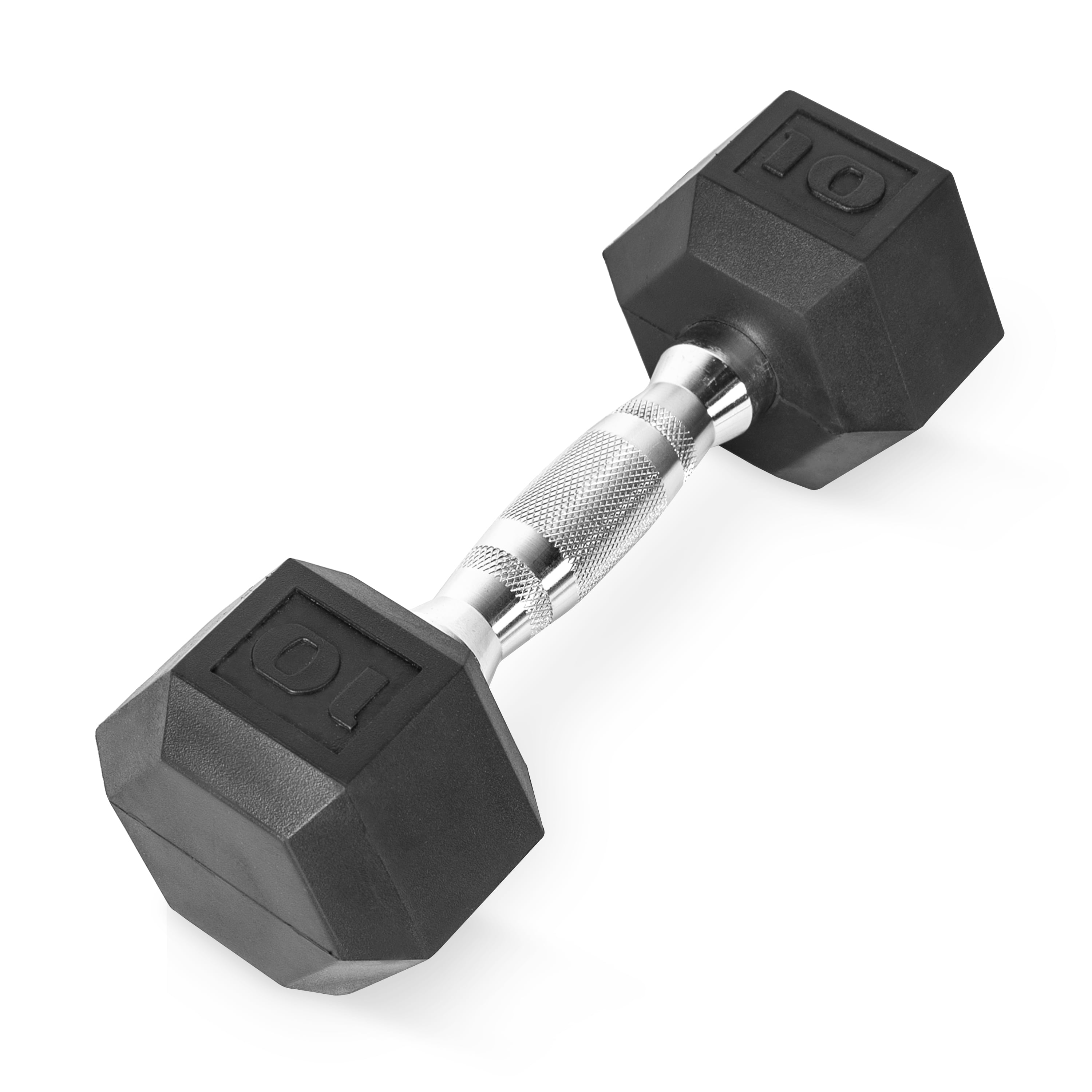 Rubber Encased Hexagonal Cast Iron Dumbbell Weights MOTION Hex Dumbbells Knurled Chrome Handle Heavy Duty Rubber Commercial Dumbbell Weight Sets for Weight Training