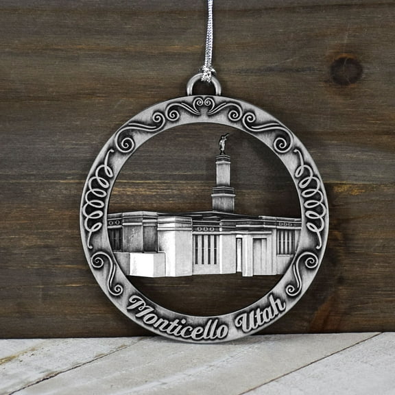 Monticello Utah Temple Antique Silver Ornament by Ringmasters