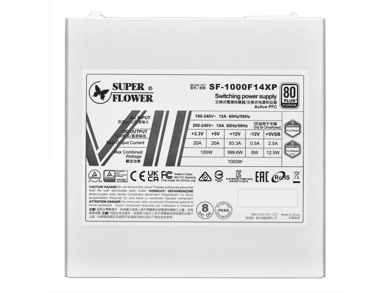 Super Flower Leadex VII XP 1000W 80+ Platinum, Cybenetics Platinum, Full Modular, ATX 3.1, W/12V-2*6 Cable (2x8pin - 16pin native cables) , Power Supply, FDB Fan, SF-1000F14XP, White