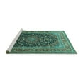 thumbnail image 2 of Ahgly Company Machine Washable Indoor Square Medallion Turquoise Blue Traditional Area Rugs, 4' Square, 2 of 4
