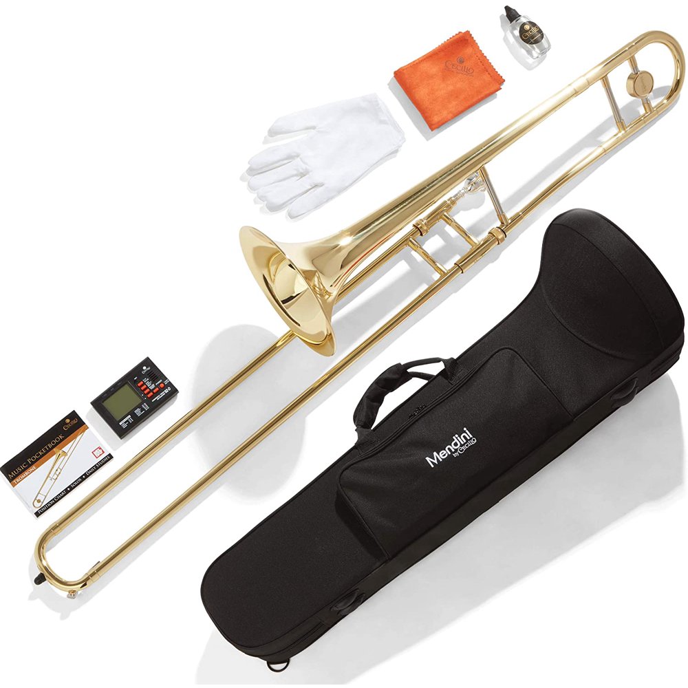 Mendini by Cecilio Bb Tenor Slide Trombone, Gold Lacquered, 1 Year