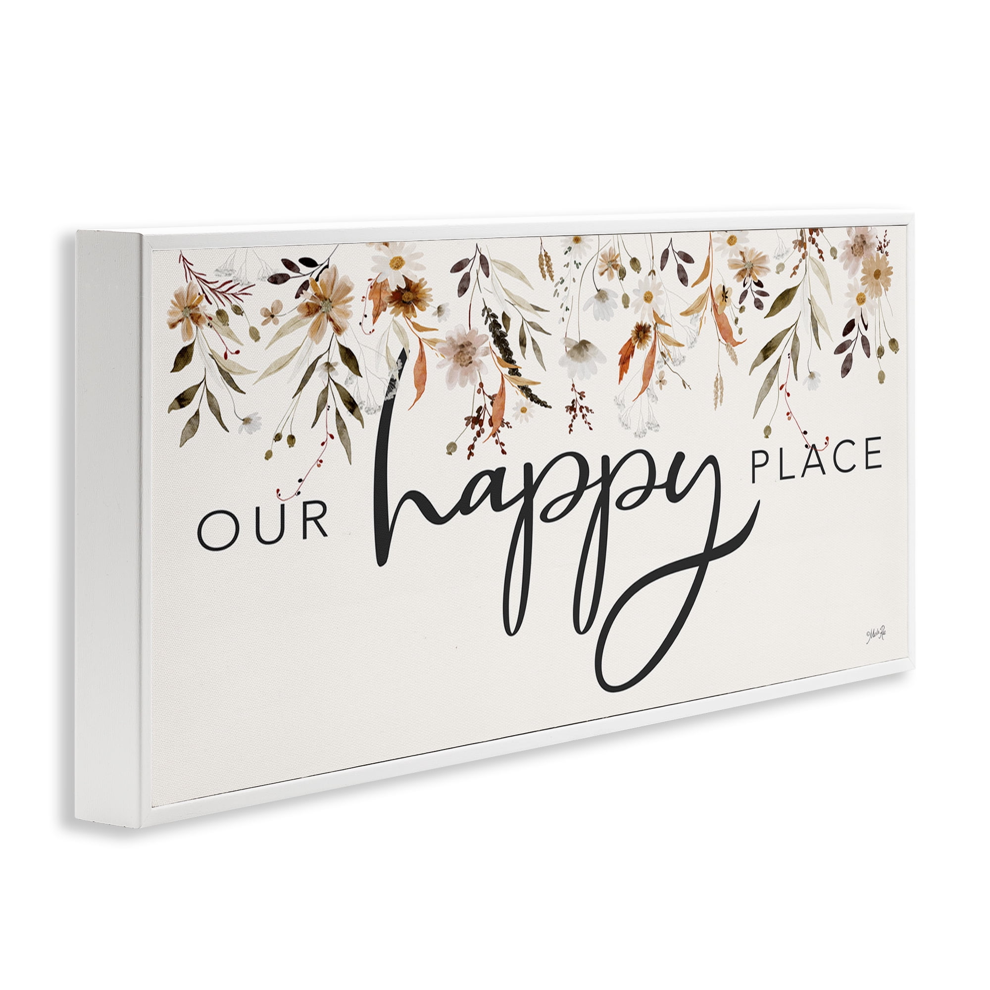 Stupell Industries Our Happy Place Florals Botanical & Floral Painting White Framed Art Print Wall Art, 30 x 13