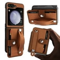thumbnail image 3 of Innens Case with Credit Card Holder for Samsung Galaxy Z Flip 5 5G Wristband Stand Leather Phone Cover, Brown, 3 of 10