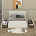 thumbnail image 3 of BEBPILOO Full Size Upholstered Platform Bed with 4 Drawers and Golden Edge on the Headboard & Footboard, White, 3 of 12