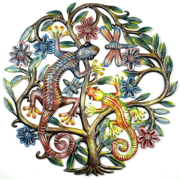 24 inch Painted Gecko Tree of Life Croix des Bouquets
