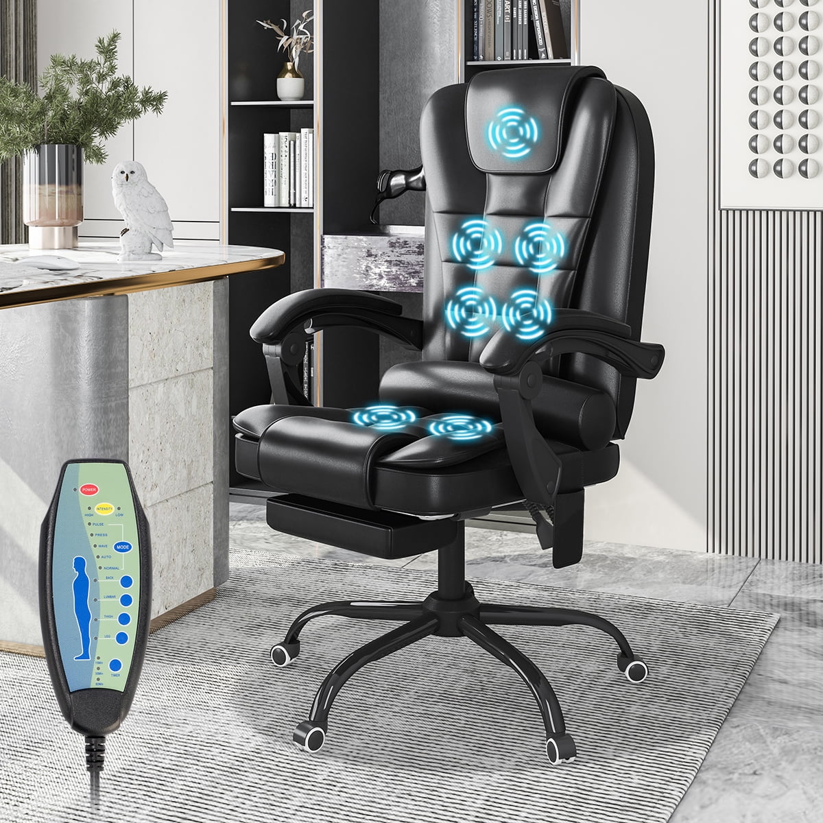 Ergonomic Massage Office Chair with 7-Point Vibration, Faux Leather ...