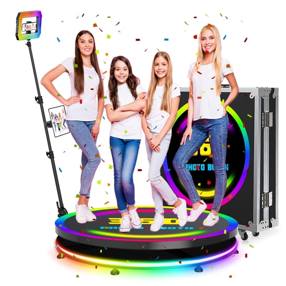 360 Photo Booth Machine with Flight Case – Free Custom Logo, APP Remote Control, Automatic 360 Photo Booth for Weddings, Parties, and Events (31.5in with Flight Case)