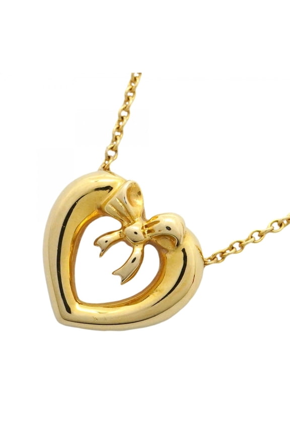 Pre-Owned Tiffany Ribbon Heart Necklace in 18KYG Yellow Gold for Women (Good)