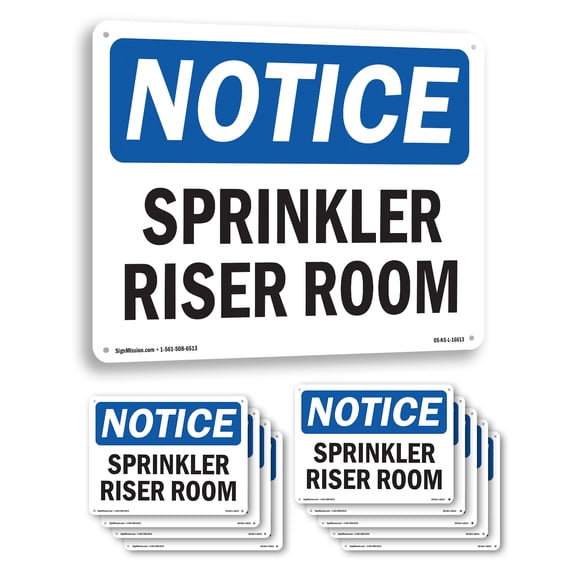 Sprinkler Riser Room OSHA Notice Rigid Plastic Sign 24 Inch x 18 Inch - 10 Pack