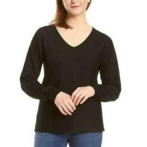 Ella Moss Ladies' Ribbed V-Neck Sweater, Black Medium