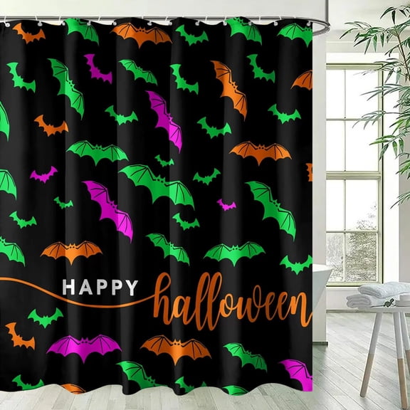 Halloween Shower Curtain, Waterproof Mildew Resistant Fabric w/ 12 Rust Proof Hooks, No Drill Installation for Spooky Season Home Bath Decor, Guest & boys and girls Bathroom