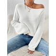 thumbnail image 3 of Womens Crew Neck Sweater Fall Winter Trendy Long Sleeve Casual Top Comfortable Daily Wear Cold-Shoulder Pullover White S, 3 of 5