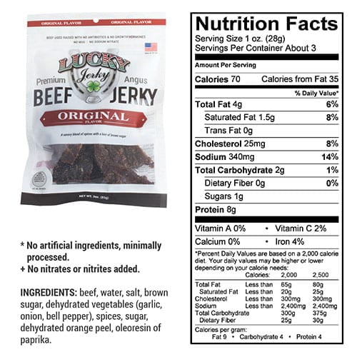 Lucky Beef Jerky 3oz Original Slab - Premium Protein Snack - 4 Pack