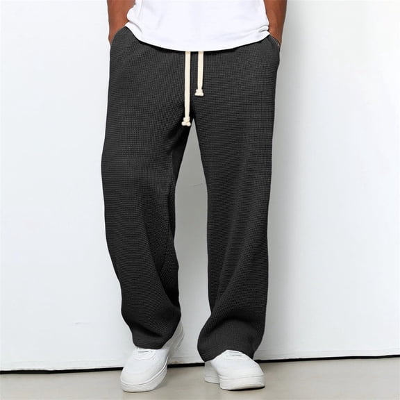JUSLIO Mens Sweatpants Waffle Elastic Waist Drawstring with Pockets Casual Pants L