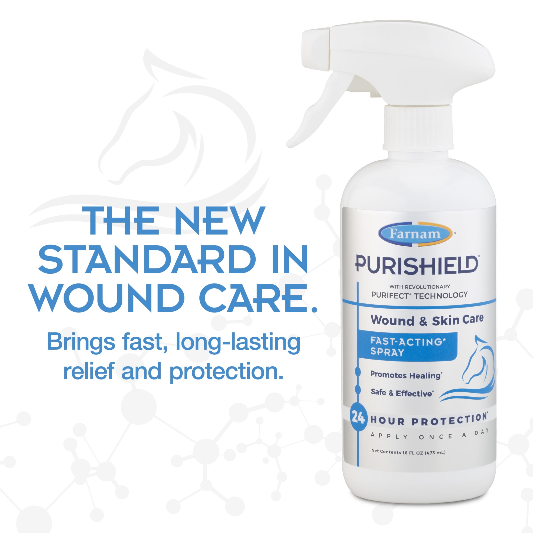 (4 pack) Farnam Purishield Wound & Skin Spray, Horses, Dogs, Cats & Livestock 16 Fluid Ounces