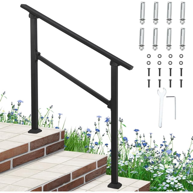 Main Courante Intérieure/extérieure à 3 Marches 33 Po x 36 Po Réglable en Métal pour Escalier, Rambarde de Porche et Terrasse en Béton, Alliage d'Aluminium avec Surface Antidérapante Enduite de Poudre