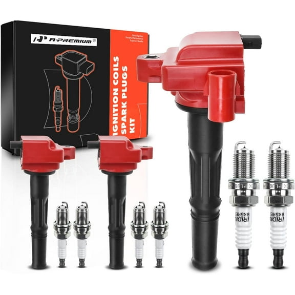 A-Premium 3x (Red) Ignition Coil Pack and 6x Iridium Spark Plugs Compatible with Toyota Tacoma 1995-2004, Tundra 2000-2004, 4Runner 1996-2002, V6 3.4L