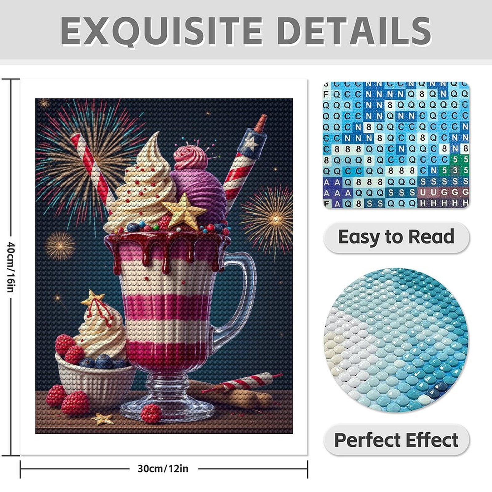 Diamond Art Kit for Adults, Candle Colorful Dessert Print No.10 Diamond Painting for Adults Beginners, 5D DIY Diamond Art Painting Kits, Colorful Diamond Painting Craft for Home Decor 12x16
